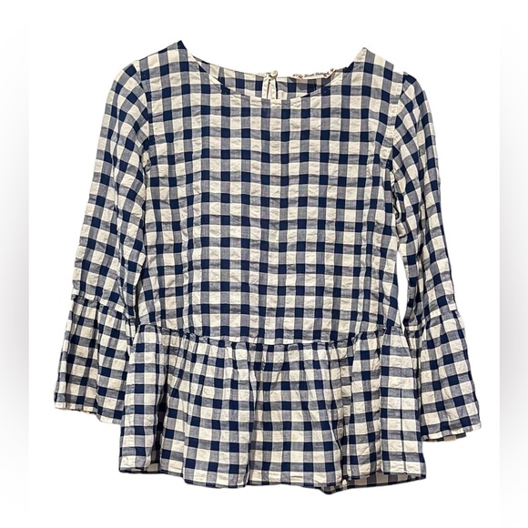 Le Sarte Pettegole Size 42 Medium Check Flutter Sleeve Boho Top Tunic Blue White - Picture 1 of 8